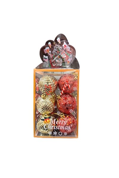 Clini Set of 12 red and gold Christmas tree baubles, 2x-0573, 6 cm