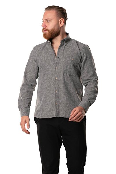 Eliş Şile Bezi Uzun Kol Oduncu Erkek Pazen Sonbahar ve Kışlık Gömlek Gri 4040