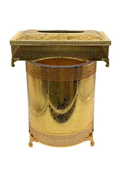 ALQANNAS Golden Trash Bin and Tissue Box Set | High-Quality Elegant Bin & Tis...