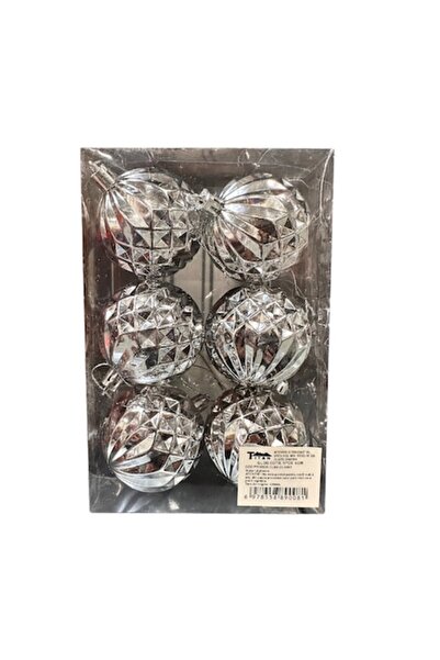 Clini Set de 6 globuri argintii pentru brad de Crăciun, 2x-0663, 6 cm