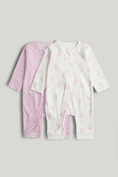 MOTHERCARE 2 Pack Giraffe Footless Zip-Up Sleepsuits