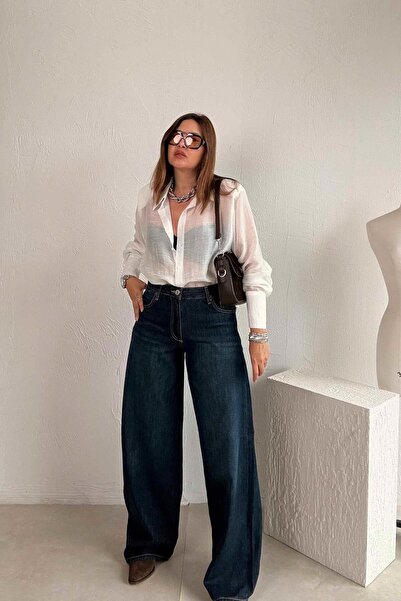 ELVAN TOLON Blugi drepti bleumarin închis