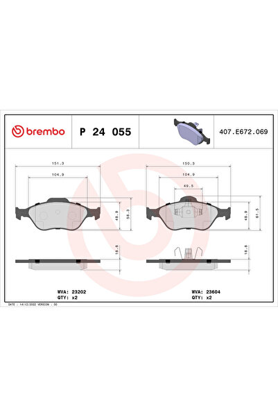Brembo Set Placute Frana Frana Disc Ford Fiesta 4/Fiesta 5/Fiesta Limuzina Fo...