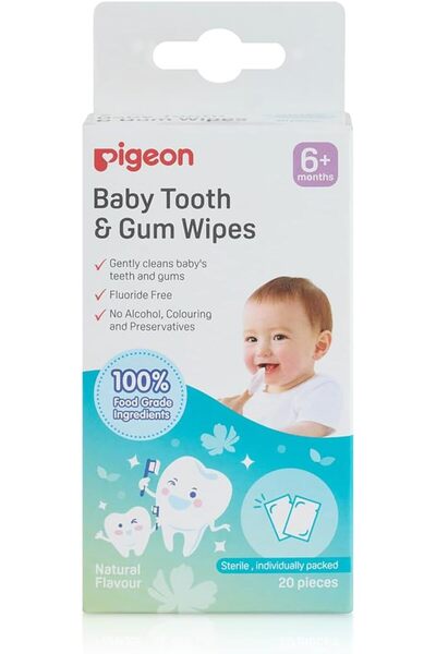 Pigeon مناديل مبللة للأسنان واللثة للأطفال، بنكهة طبيعية، خالية من الفلورايد ...