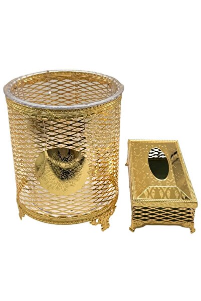 ALQANNAS Golden Trash Bin and Tissue Box Set