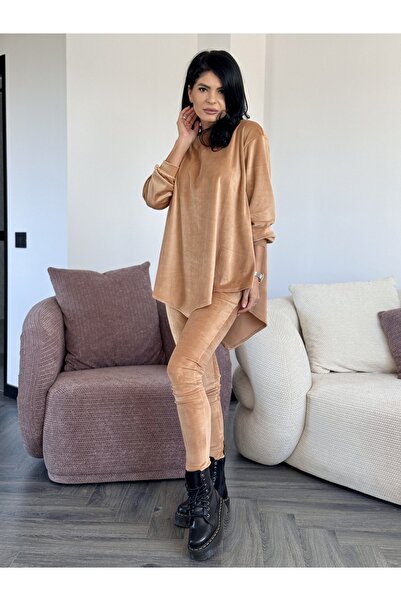 RAMONA BADESCU EXCLUSIVE Women's velvet suit - asymmetrical blouse and fitted pants