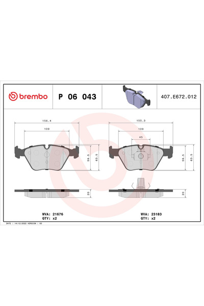Brembo Brake Pad Set Disc Brake Bmw 3/Z4 Roadster/Z4 Coupe Mg Mg 10-Power/Mg Zt