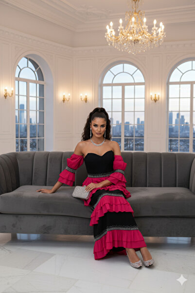 Robes Uzun Abiye Elbise / Straplez Omuz Dekolteli Kat Kat Fırfırlı / Balo Nişan Düğün Davet -7081