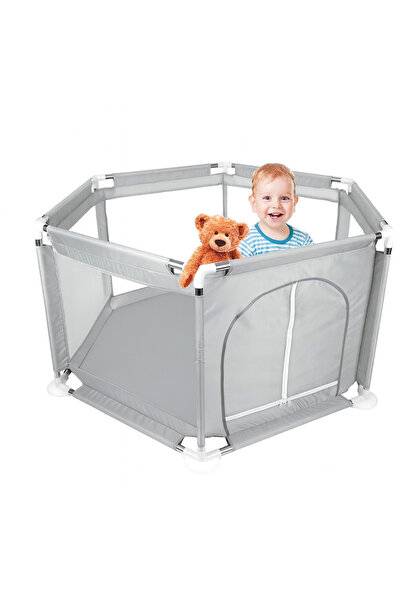 zola Παιδικό παρκοκρέβατο/παιδική χαρά, μεταλλικός σκελετός, ύφασμα, 130 x 110 x 63 cm, γκρι/λευκό