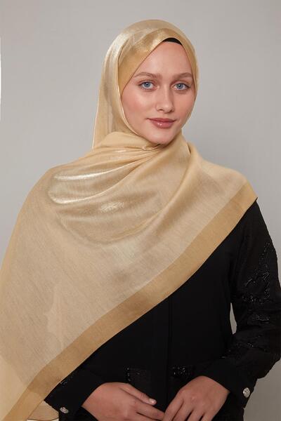 Levidor Gold Şerit Desen Kehribar Şal