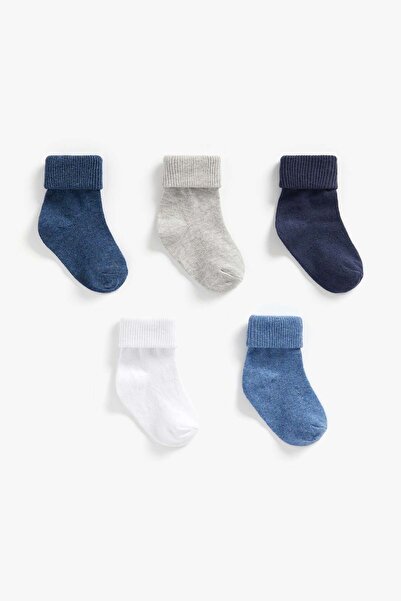 MOTHERCARE Blue/Grey Roll Top Baby Socks - 5 Pack