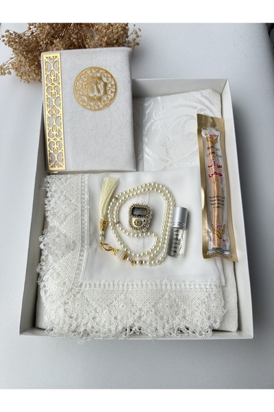 lifestyling Bohçaya Özel 8’li Dini Hediye Seti - Seccade, Tesbih, Yasin, Eşarp, Esans, Kutulu,misvak,zikirmatik