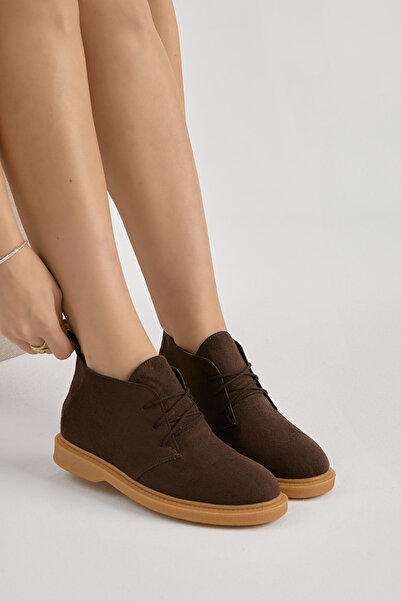 Tonny Black Γυναικείες μπότες casual με κορδόνια σε καφέ σουέντ με θερμοσόλα