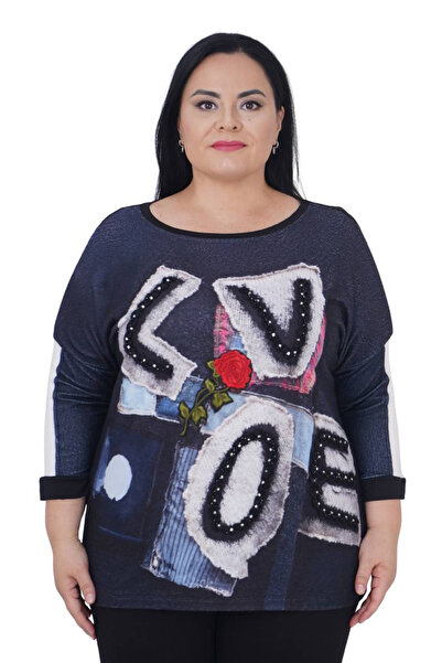 lavelina بلوزة شتوية مقاس كبير مطرزة بالزهور ومطرزة بالحب قصة فضفاضة