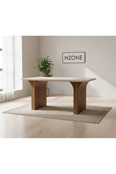 NZONE STORE Modern dining table in brown wood and marble, 130*80*76