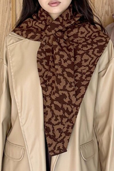 Ceylan Otantik Bitter Brown Leopard Patterned Scarf