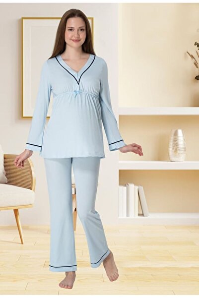 Lohusa Homewear Ženska plava pidžama za trudnice sa posebnim dizajnom