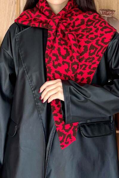 Ceylan Otantik Red Leopard Patterned Scarf
