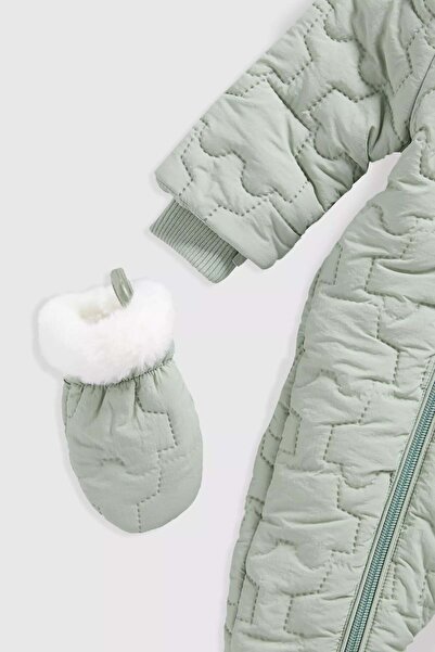 MOTHERCARE Green Car Quilted Snowsuit