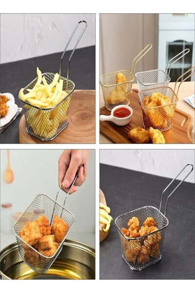 COOYA Stainless Steel Reusable Mini Square Frying Basket Set of 4 With Handle