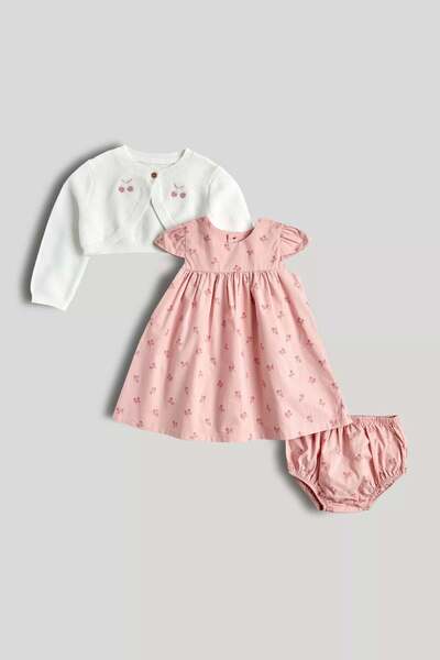 MOTHERCARE فستان وردي، سروال داخلي وكارديجان