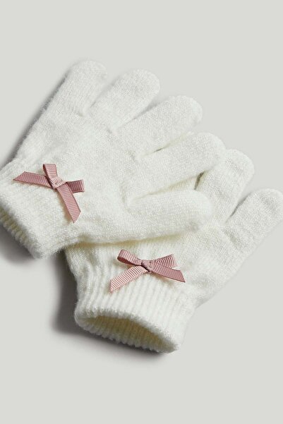 MOTHERCARE Cream Bow Beanie Hat and Gloves Set