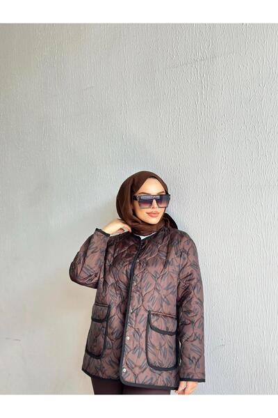 Minel Γυναικείο καπιτονέ μπουφάν με καφέ σχέδιο 02