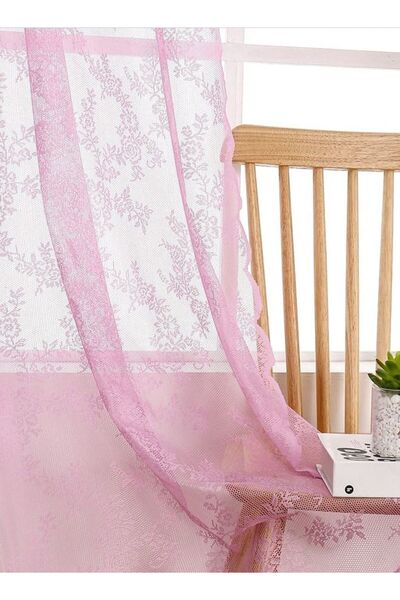 Arabest 2-Piece Rod Pocket Rose Florals Lace Sheer Window Curtains for Bedroom/Living Room/Kitchen Pink