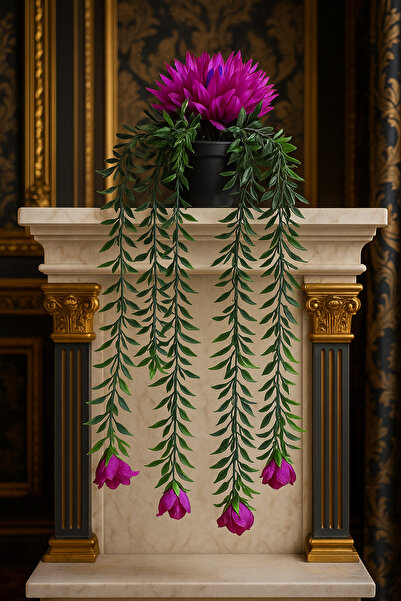 LABURN Planta suspendată Huajia în interiorul Yalı albastru cobalt cu flori artificiale, cu trandafiri