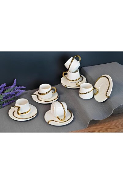 Paçi Gold Detail Lily Coffee Cup Set