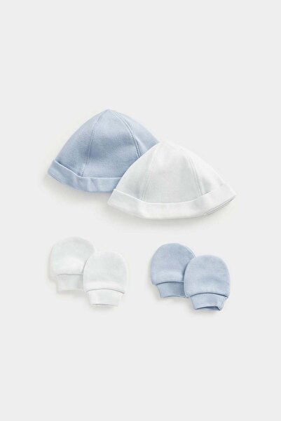 MOTHERCARE قبعات وقفازات طفلي الزرقاء الأولى - عبوة من قطعتين