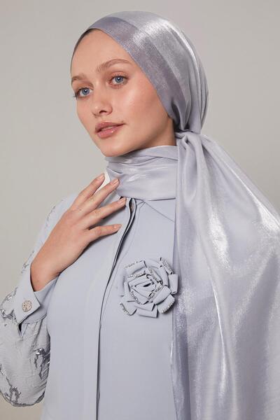 Levidor Gri Şerit Desen Kehribar Şal