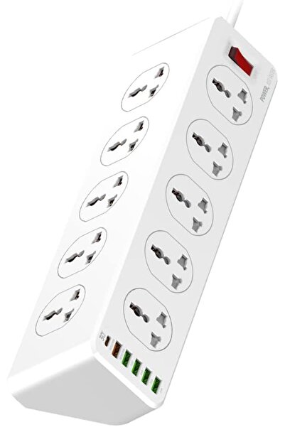 fulina 2500W Power Strip Extension with Type C USB Ports | 10 Power Sockets with 30W Type C USB PD QC 3.0 F