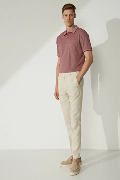 ALTINYILDIZ CLASSICS Altınyıldız 4A9000000004 Bordo-Beyaz Erkek Tek Cepli Pol...