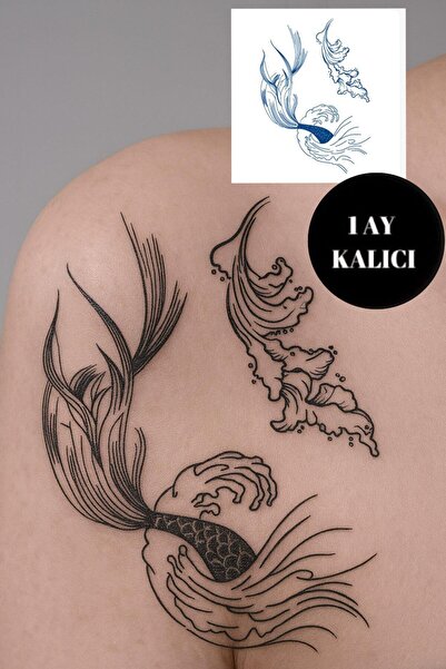 TAKIŞTIR Kuyruk Ve Dalga Figürlü 12 Saat Sonra Kararan Geçici Mini Dövme Tattoo