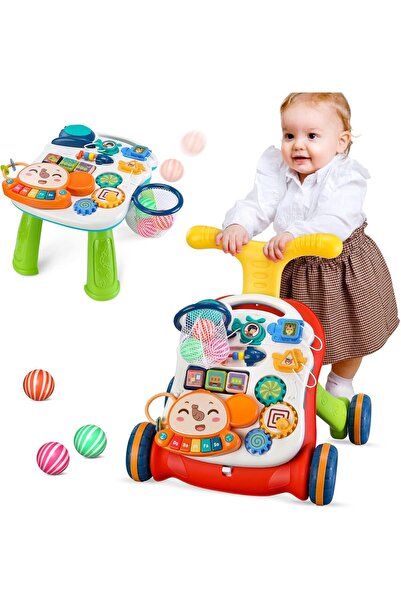 fulina 2 in 1 Baby Walker Sit Stand Up Trolley Toddler Activity Center Educational Activity Tray Removable