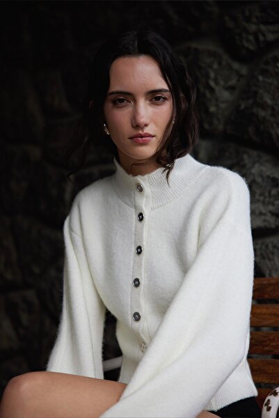 Suud Collection Ecru Mindy Balloon Sleeve Knit Cardigan