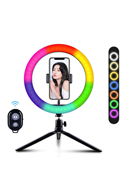 HOZRO Ring Light RGB, HOZRO, 26cm, trepied mic, telecomandă, suport telefon, iluminare multicoloră