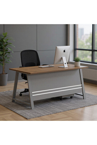 Ebticar Compact Brown & Grey Writing Desk – 100 cm Minimalist Office Table for Daily Use