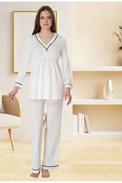 Lohusa Homewear Ženski ekru pidžama za trudnice posebnog dizajna