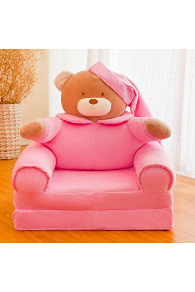 OEM Fotoliu extensibil din pluș - Ursuleț Somnoros - 80 cm - Roz - FPE-26