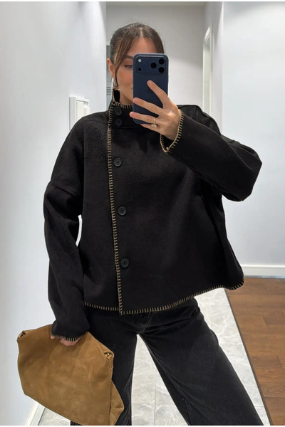 My Blog سترة سوداء بتفاصيل خياطة - 85165