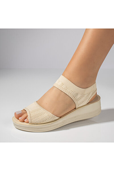 BMoD Sandale bej cu platformă din material textil pentru femei MOD11521