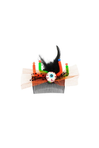 Gift Design Agrafă de păr de Halloween, model cu ochi și fundă portocalie, 8 cm