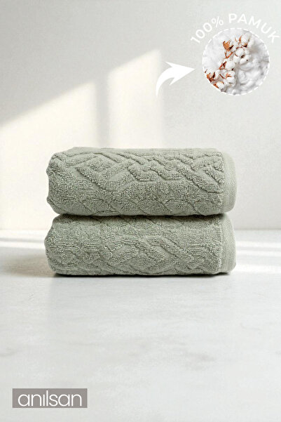 Anılsan 2-Pack Athens Green Hand Towels - 50X90 Cm, 220 Gr, 100% Cotton, Spa ...