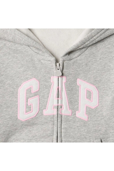 GAP Relaxed Logo Fermuarlı Çocuk Gri Sweatshirt