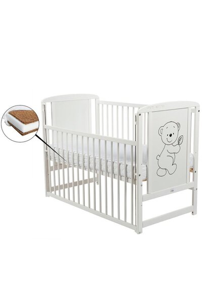 Babyneeds Patut din lemn bebe, 120x60 cm, Cu laterala culisanta, Din lemn de pin si mdf, Stabil si rezistent