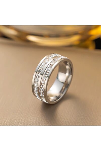 REDz Accessories Inel Duo cu Diamante, Cristale de Zirconiu, Damă, Oțel Inoxidabil, Argint - Mărime 9 (64,6 mm)