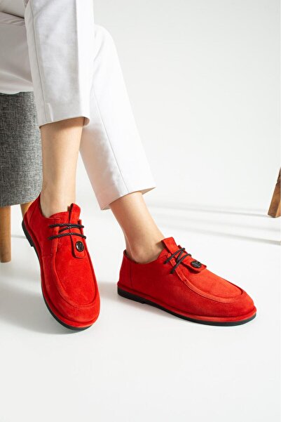 ESSO LA MİA Dezzy Süet Kadın Loafer KIRMIZI SÜET HAKİKİ DERİ