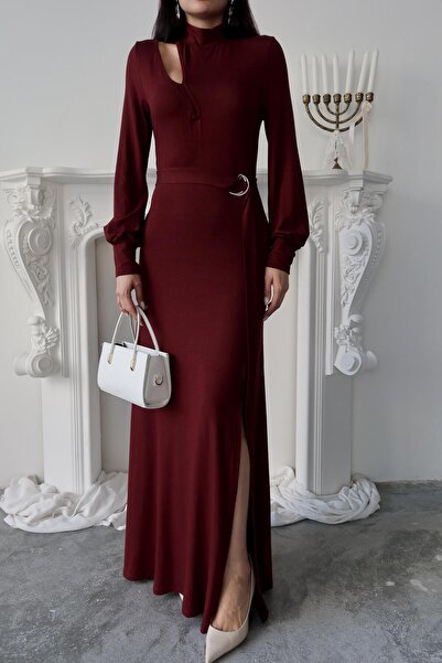 Serica Moda Long Knit Dress with Burgundy Belt Detail